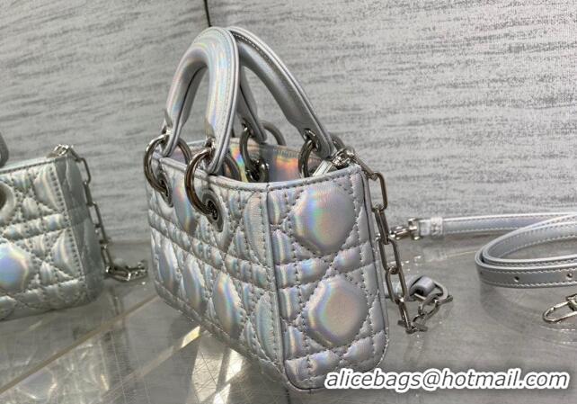 Well Crafted Dior Micro Lady D-Joy Bag in Iridescent Cannage Leather CD7099 Silver 2023