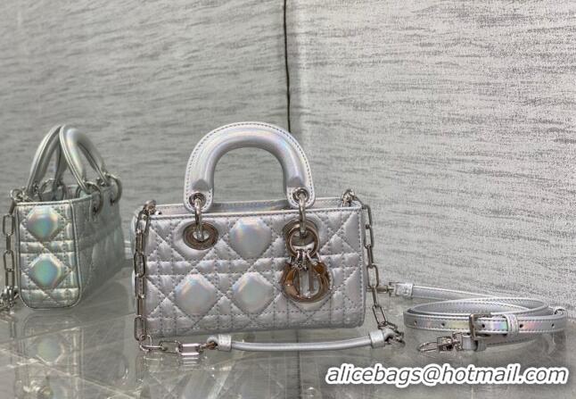 Well Crafted Dior Micro Lady D-Joy Bag in Iridescent Cannage Leather CD7099 Silver 2023