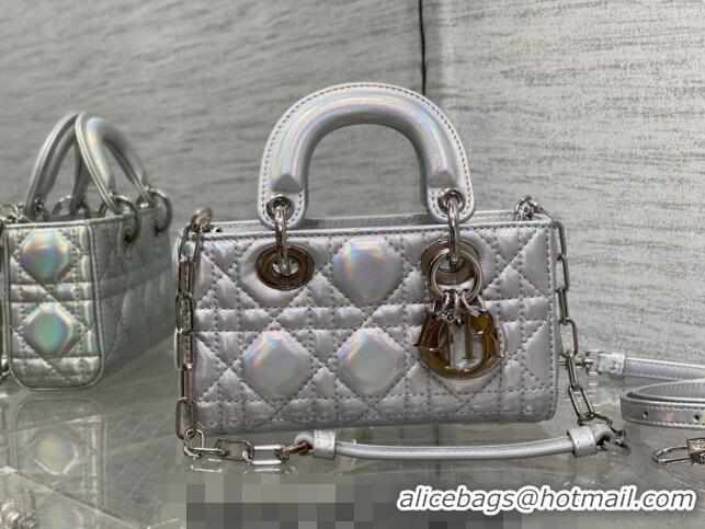 Well Crafted Dior Micro Lady D-Joy Bag in Iridescent Cannage Leather CD7099 Silver 2023