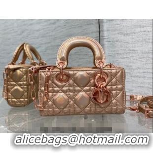 Shop Grade Dior Micro Lady D-Joy Bag in Iridescent Cannage Leather Champagne CD7099 Pink 2023