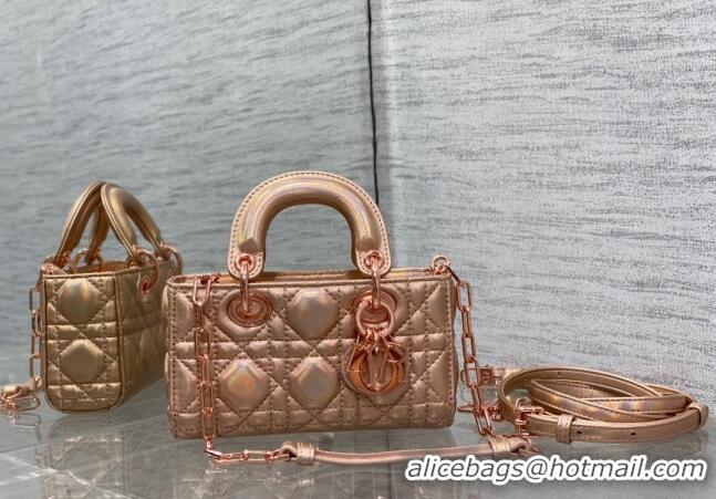 Shop Grade Dior Micro Lady D-Joy Bag in Iridescent Cannage Leather Champagne CD7099 Pink 2023