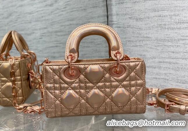 Shop Grade Dior Micro Lady D-Joy Bag in Iridescent Cannage Leather Champagne CD7099 Pink 2023