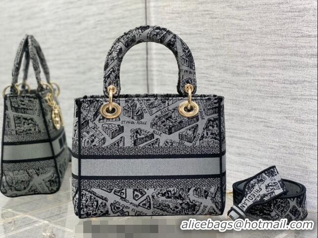 Good Product Dior Medium Lady D-Lite Bag in Plan de Paris Embroidery CD7105 Grey 2023