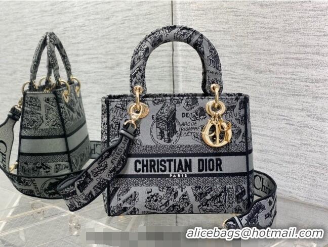 Good Product Dior Medium Lady D-Lite Bag in Plan de Paris Embroidery CD7105 Grey 2023