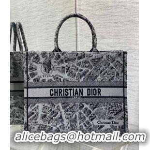 Top Grade Dior Large Book Tote Bag Bag in Grey Plan de Paris Embroidery CD7107 Grey 2023