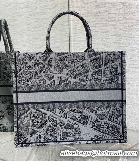 Top Grade Dior Large Book Tote Bag Bag in Grey Plan de Paris Embroidery CD7107 Grey 2023