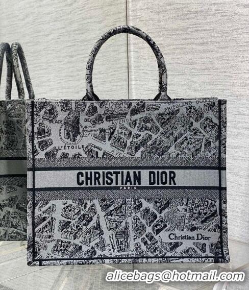 Top Grade Dior Large Book Tote Bag Bag in Grey Plan de Paris Embroidery CD7107 Grey 2023