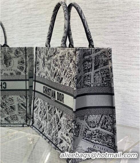 Top Grade Dior Large Book Tote Bag Bag in Grey Plan de Paris Embroidery CD7107 Grey 2023