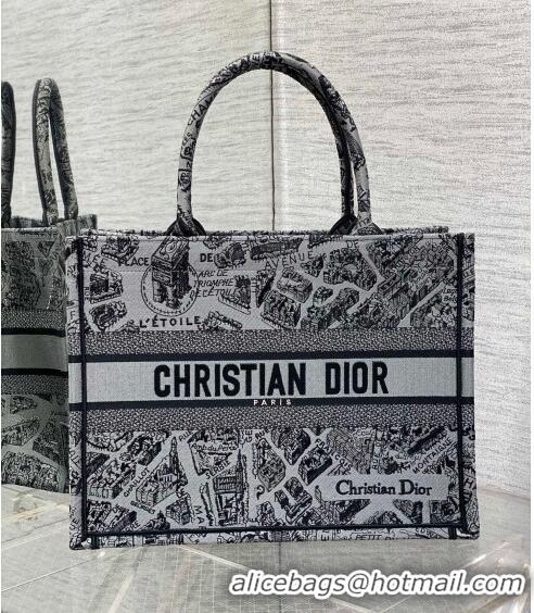 Pretty Style Dior Medium Book Tote Bag Bag in Plan de Paris Embroidery CD7108 Grey 2023