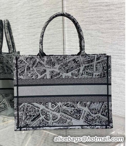 Pretty Style Dior Medium Book Tote Bag Bag in Plan de Paris Embroidery CD7108 Grey 2023