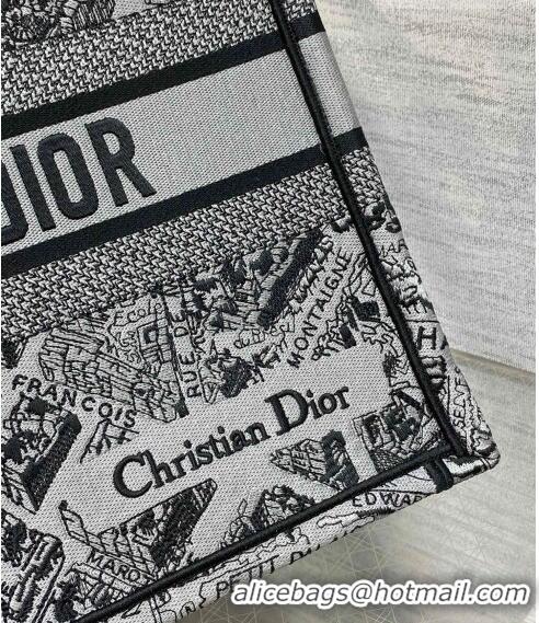 Pretty Style Dior Medium Book Tote Bag Bag in Plan de Paris Embroidery CD7108 Grey 2023