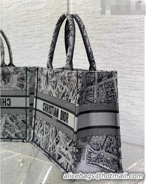 Pretty Style Dior Medium Book Tote Bag Bag in Plan de Paris Embroidery CD7108 Grey 2023