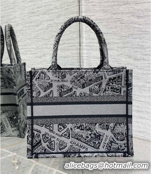 Super Quality Dior Small Book Tote Bag Bag in Plan de Paris Embroidery CD7109 Grey 2023