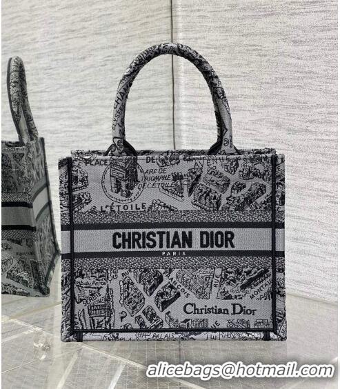 Super Quality Dior Small Book Tote Bag Bag in Plan de Paris Embroidery CD7109 Grey 2023