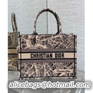 Top Quality Dior Medium Book Tote Bag Bag in Plan de Paris Embroidery CD7108 Beige 2023