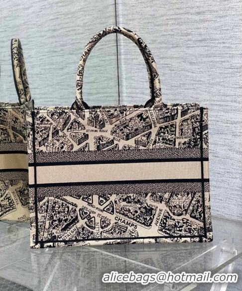 Top Quality Dior Medium Book Tote Bag Bag in Plan de Paris Embroidery CD7108 Beige 2023