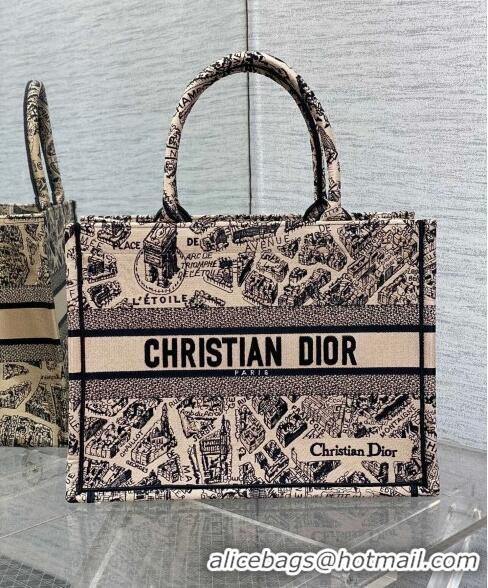 Top Quality Dior Medium Book Tote Bag Bag in Plan de Paris Embroidery CD7108 Beige 2023