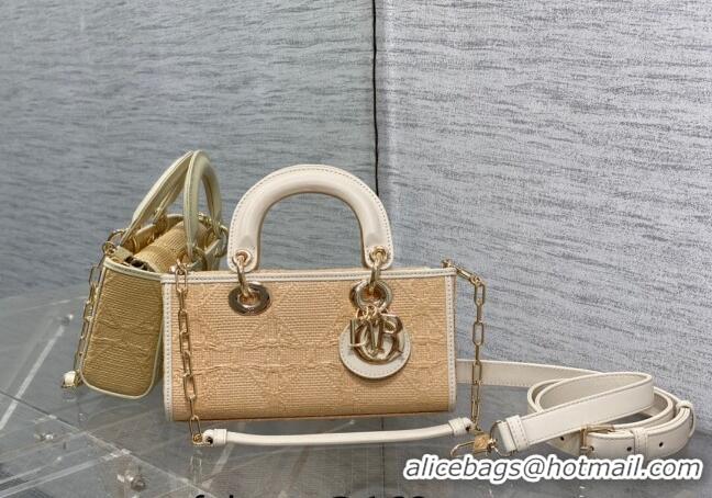 Top Quality Dior Small Lady D-Joy Bag in Cannage Raffia Straw CD7009 Beige 2023