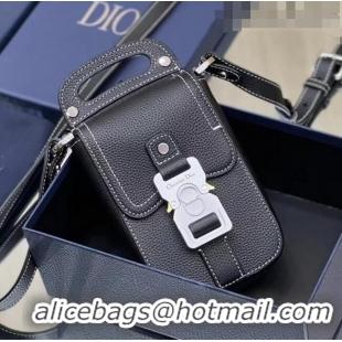 Good Product Dior Saddle Vertical Pouch with Strap in Grained Calfskin CD7012 Black 2023