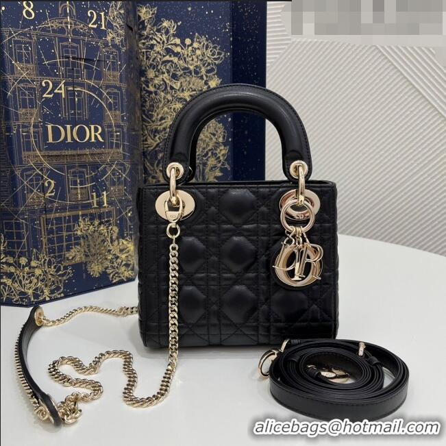 Traditional Specials Dior Mini Lady Dior Bag in Cannage Lambskin Leather CD1801 Black/Gold 2023