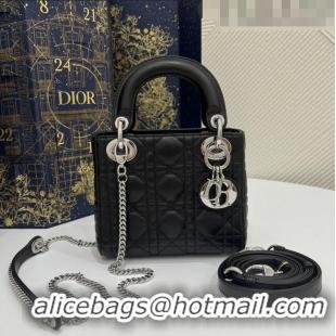 Luxurious Dior Mini Lady Dior Bag in Cannage Lambskin Leather CD1801 Black/Silver 2023