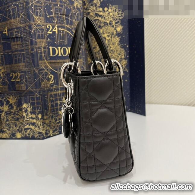 Luxurious Dior Mini Lady Dior Bag in Cannage Lambskin Leather CD1801 Black/Silver 2023