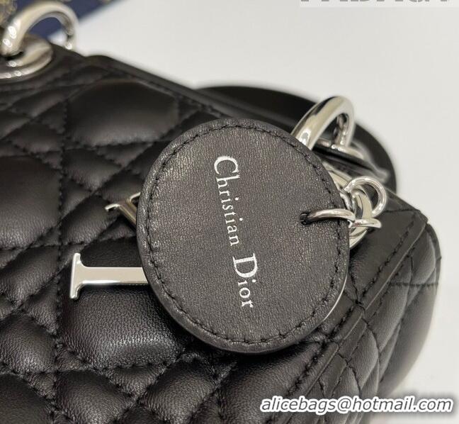 Luxurious Dior Mini Lady Dior Bag in Cannage Lambskin Leather CD1801 Black/Silver 2023