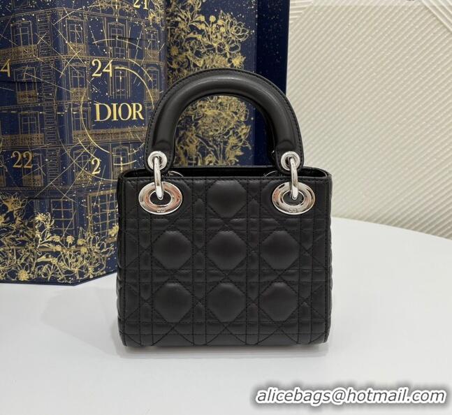 Luxurious Dior Mini Lady Dior Bag in Cannage Lambskin Leather CD1801 Black/Silver 2023