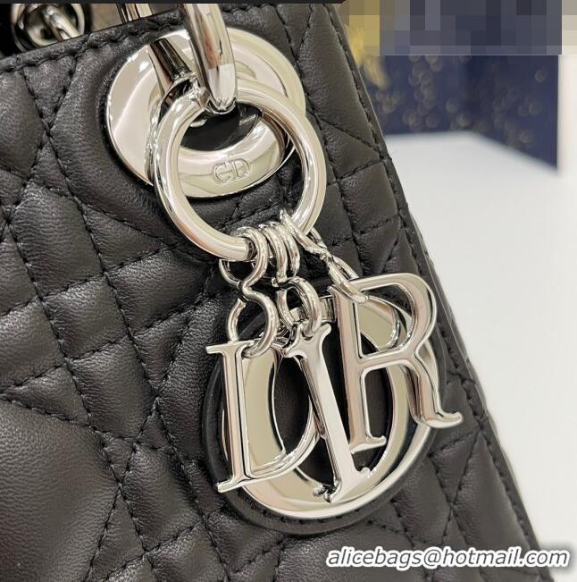 Luxurious Dior Mini Lady Dior Bag in Cannage Lambskin Leather CD1801 Black/Silver 2023