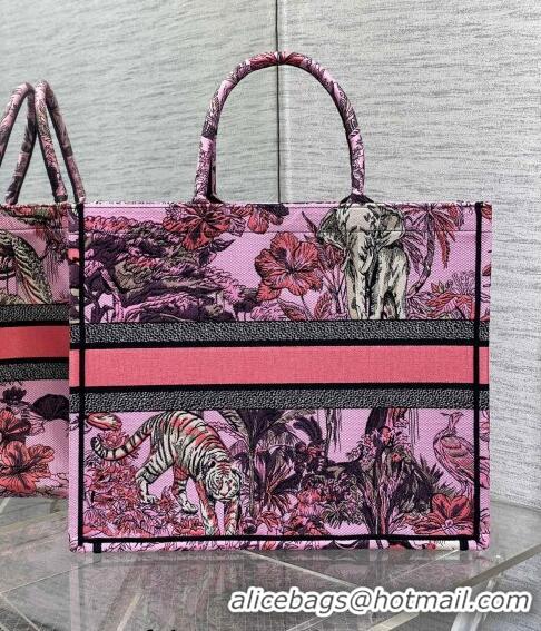 Classic Dior Large Book Tote Bag in Toile de Jouy Reverse Embroidery CD7107 Pink Multicolor 2023