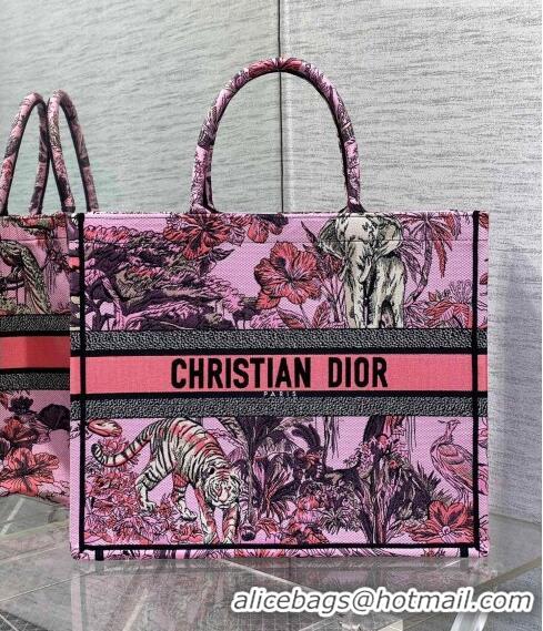 Classic Dior Large Book Tote Bag in Toile de Jouy Reverse Embroidery CD7107 Pink Multicolor 2023