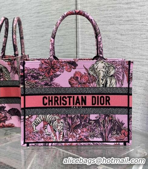 Top Design Dior Medium Book Tote Bag in Toile de Jouy Reverse Embroidery CD7108 Pink Multicolor 2023