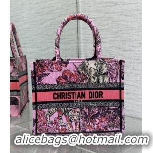 Popular Style Dior Small Book Tote Bag in Toile de Jouy Reverse Embroidery CD7109 Pink Multicolor 2023