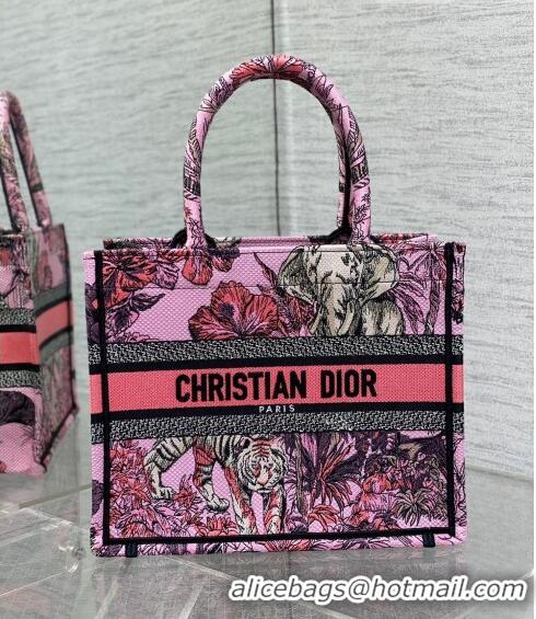 Popular Style Dior Small Book Tote Bag in Toile de Jouy Reverse Embroidery CD7109 Pink Multicolor 2023