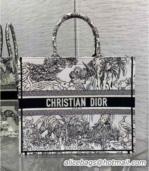 Shop Grade Dior Large Book Tote Bag in Toile de Jouy Reverse Embroidery CD7107 White and Black 2023