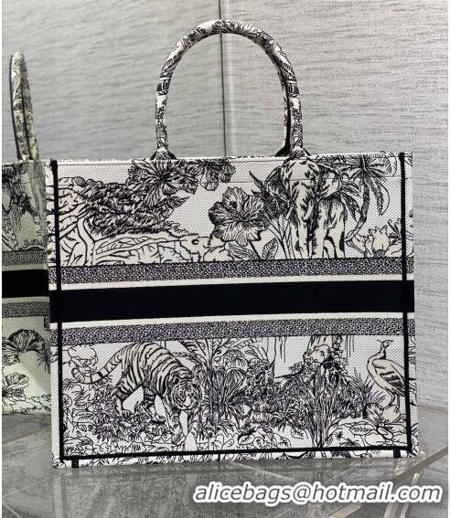 Shop Grade Dior Large Book Tote Bag in Toile de Jouy Reverse Embroidery CD7107 White and Black 2023