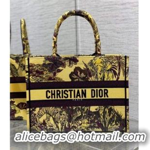 Top Quality Dior Medium Book Tote Bag in Toile de Jouy Reverse Embroidery CD7108 Yellow Multicolor 2023