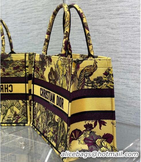 Top Quality Dior Medium Book Tote Bag in Toile de Jouy Reverse Embroidery CD7108 Yellow Multicolor 2023