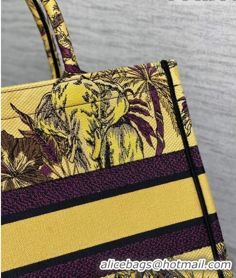 Top Quality Dior Medium Book Tote Bag in Toile de Jouy Reverse Embroidery CD7108 Yellow Multicolor 2023