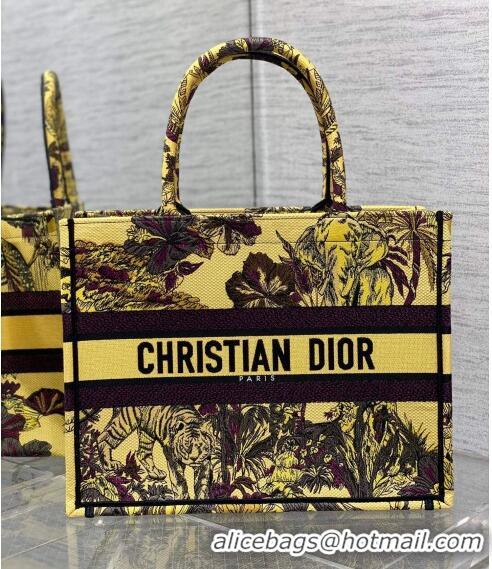 Top Quality Dior Medium Book Tote Bag in Toile de Jouy Reverse Embroidery CD7108 Yellow Multicolor 2023