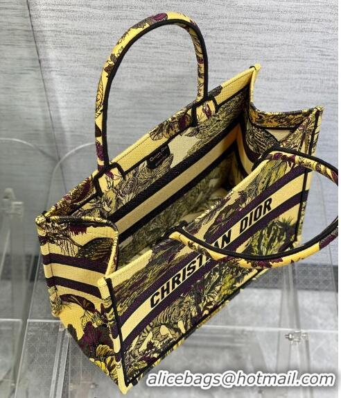 Top Quality Dior Medium Book Tote Bag in Toile de Jouy Reverse Embroidery CD7108 Yellow Multicolor 2023