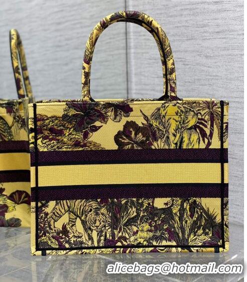 Top Quality Dior Medium Book Tote Bag in Toile de Jouy Reverse Embroidery CD7108 Yellow Multicolor 2023