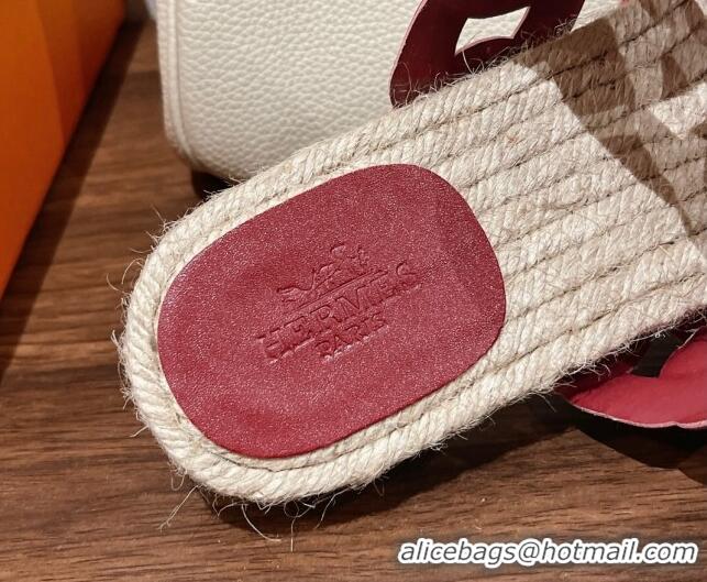 Luxury Hermes Gwen Flat Slide Sandals in Leather Chain Burgundy/Pink 525135