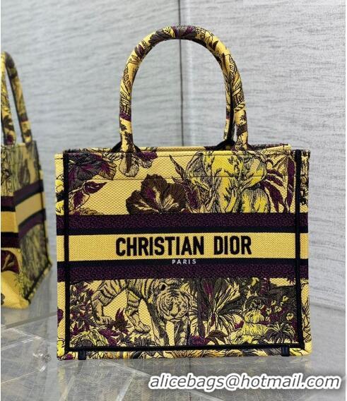 Inexpensive Dior Small Book Tote Bag in Toile de Jouy Reverse Embroidery CD7109 Yellow Multicolor 2023