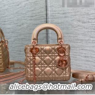 Super Quality Dior Mini Lady Dior Bag in Iridescent Metallic Leather CD1025 Rose Gold 2023