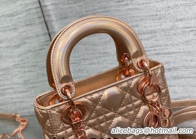 Super Quality Dior Mini Lady Dior Bag in Iridescent Metallic Leather CD1025 Rose Gold 2023