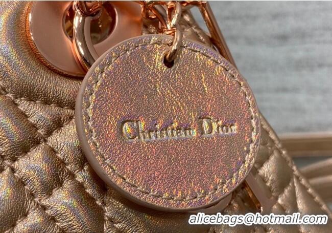 Super Quality Dior Mini Lady Dior Bag in Iridescent Metallic Leather CD1025 Rose Gold 2023