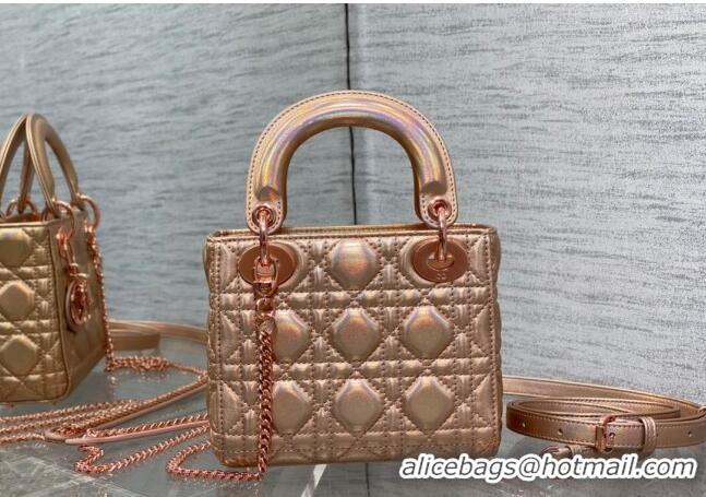 Super Quality Dior Mini Lady Dior Bag in Iridescent Metallic Leather CD1025 Rose Gold 2023