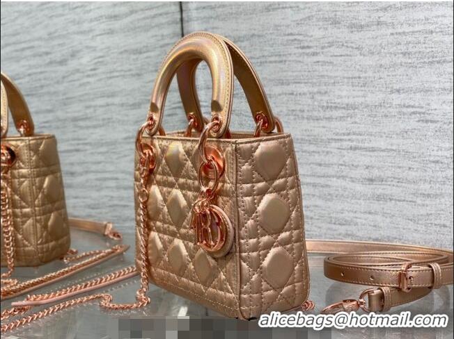 Super Quality Dior Mini Lady Dior Bag in Iridescent Metallic Leather CD1025 Rose Gold 2023