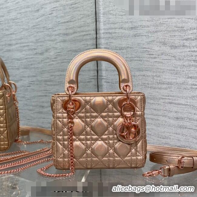 Super Quality Dior Mini Lady Dior Bag in Iridescent Metallic Leather CD1025 Rose Gold 2023